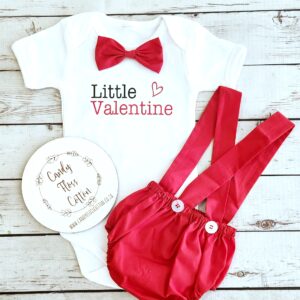 Little Valentine Boys Bloomer Set with Sewn in Suspenders