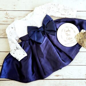 Long Sleeve White Lace and Satin Dress with Bow in Front