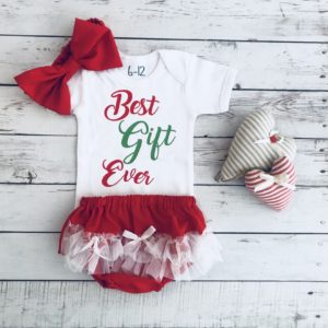 Best Gift Ever Green and Red Design Tulle Bloomer Set with Red Headband