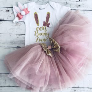 Een/One Glitter Gold Bunny Inspired Pink Tutu Set
