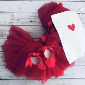 Red Tutu with Duchess Satin Ballet Inspired Shoes with a Keepsake Bag
