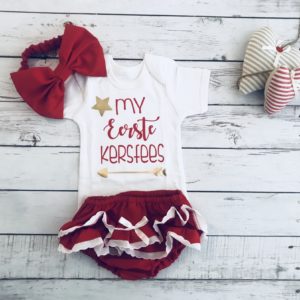 My Eerste Kersfees Arrow Design Ruffled Bloomer Set with Red Headband