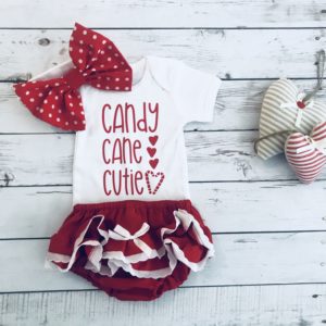 Candy Cane Cutie Girls Ruffled Bloomer Set with Polka Dot Bow Headband