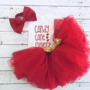 Candy Cane Cutie Tutu Set with Gold Sequins Bow and Red Headband