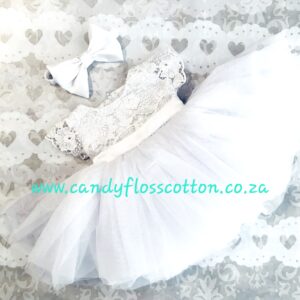 Casey's White Sapphire Short Sleeve Christening Dress with Matching Headband