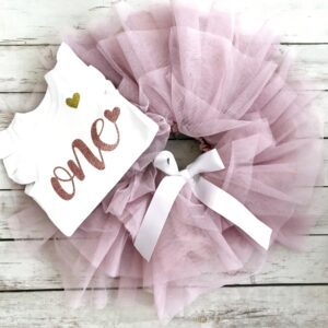 1st Birthday Ruffled Dusty Pink Tutu Birthday Set - One