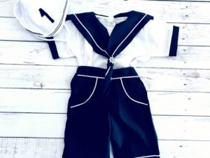 White Baby Boys Sailor/Nautical Suit with Navy Shorts - 3 Piece Set