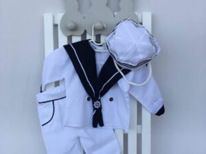 White Baby Boys Sailor/Nautical Suit with Navy Finishes - 3 Piece Set